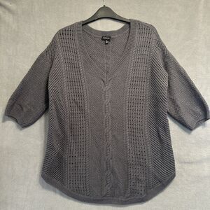 Torrid Cable Knit Sweater Wool Blend Elbow Short Sleeve Plus Size 2X Gray V-Neck